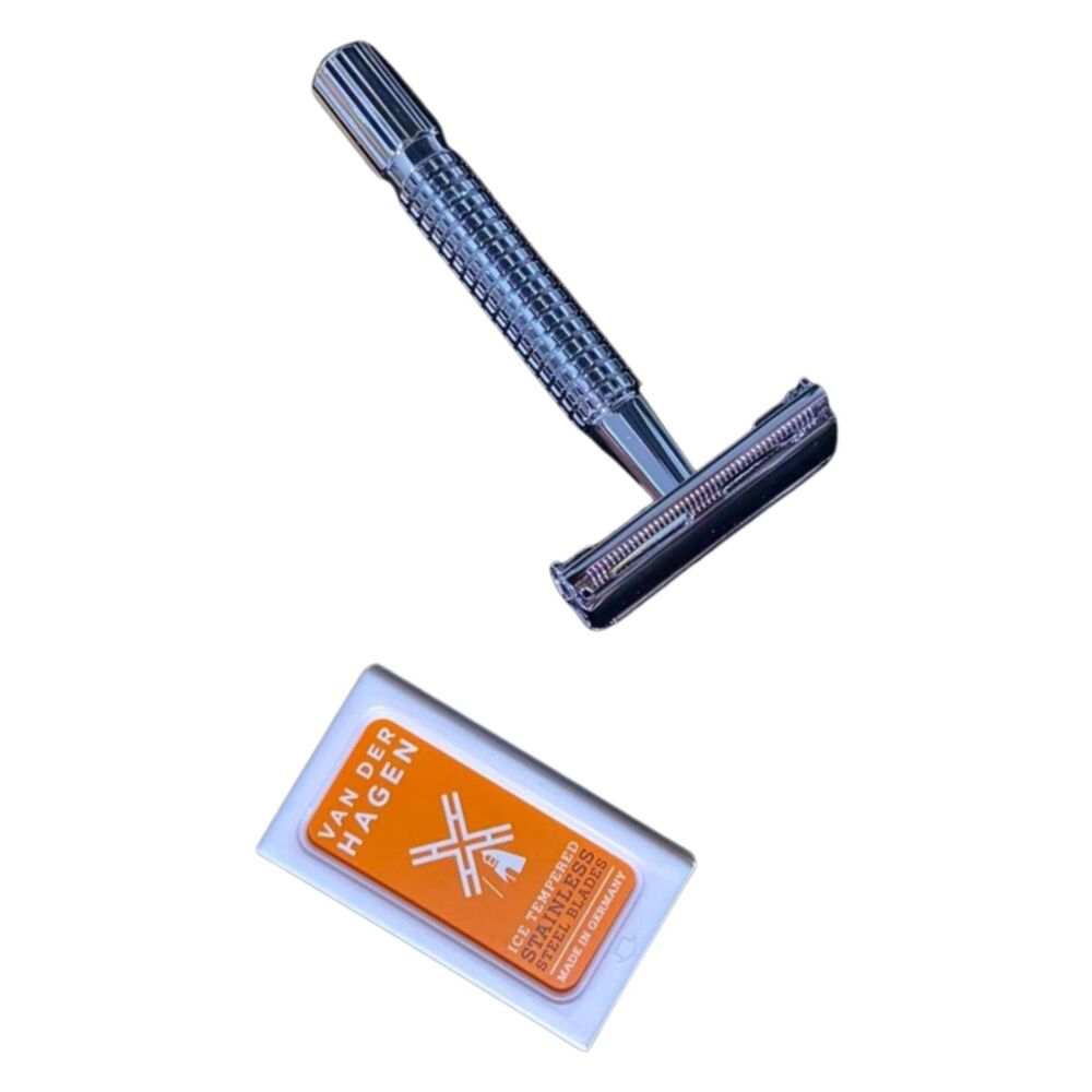 Van Der Hagen TWIST Adjustable Safety Razor Silver 5 Blades Never Used